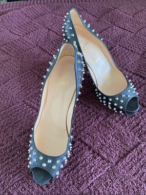 Christian Louboutin Black Studded Peep-Toe Pumps